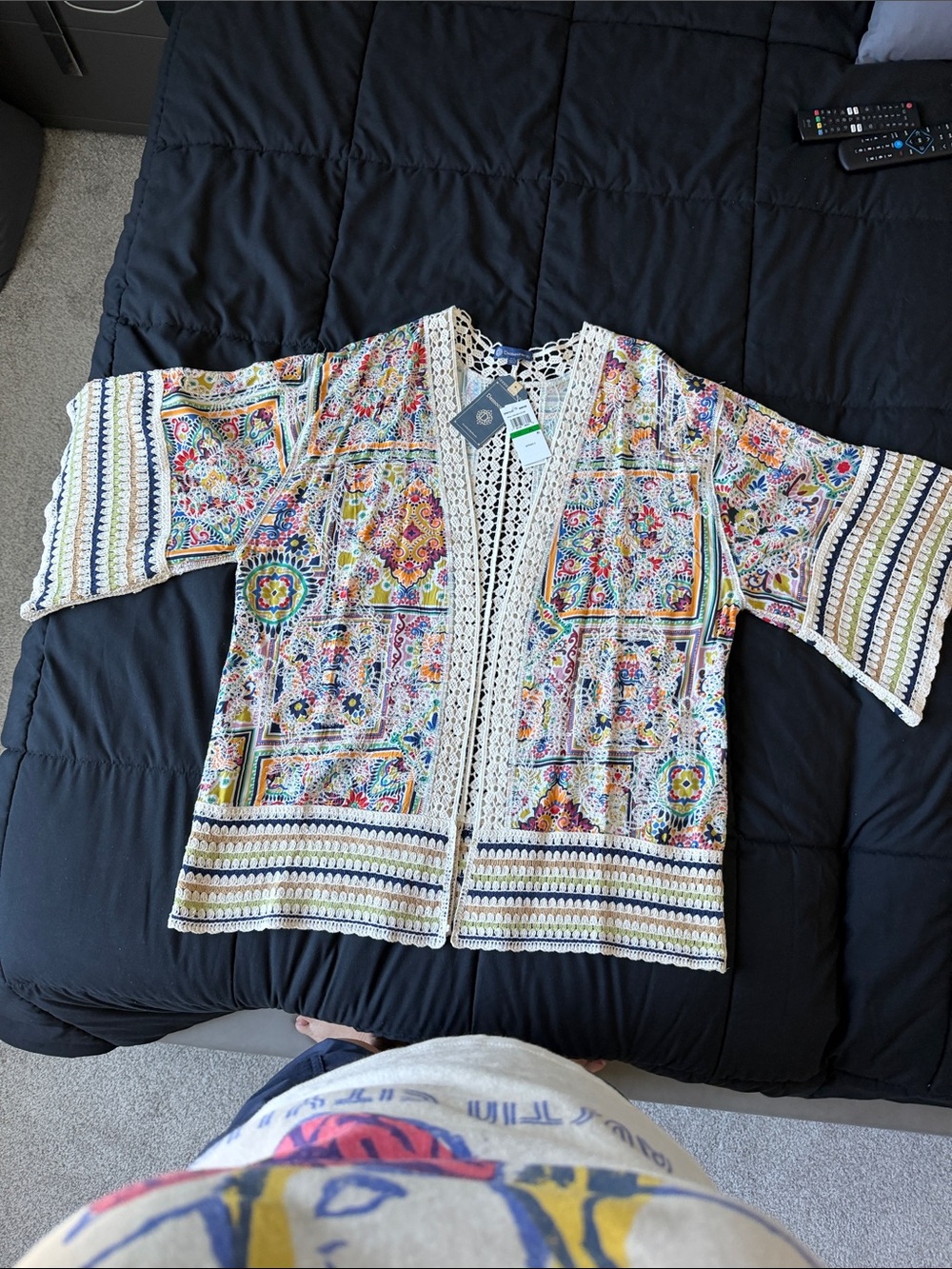 Democracy Cream Crochet-Trim Multicolor Paisley Cardigan